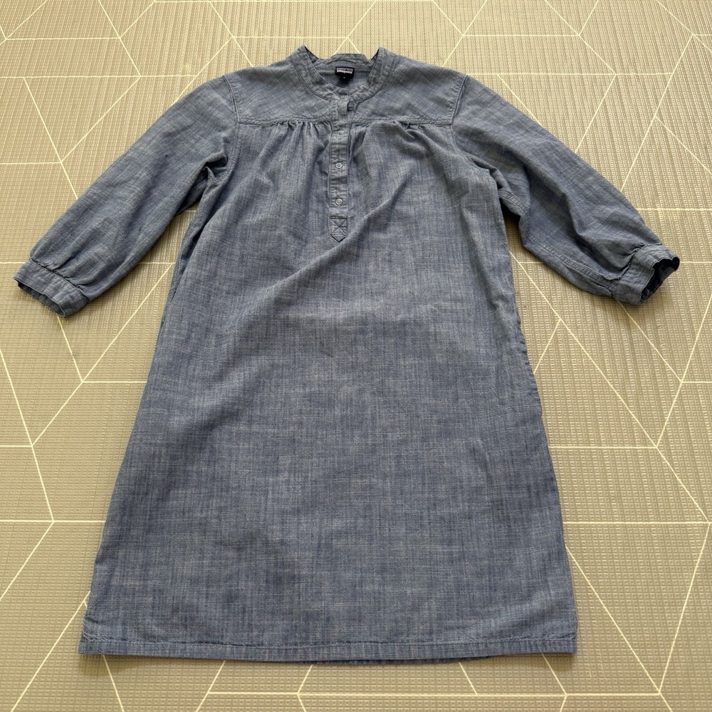 PATAGONIA Women's Chambray Organic Cotton Shift Dress 4 Pockets Casual